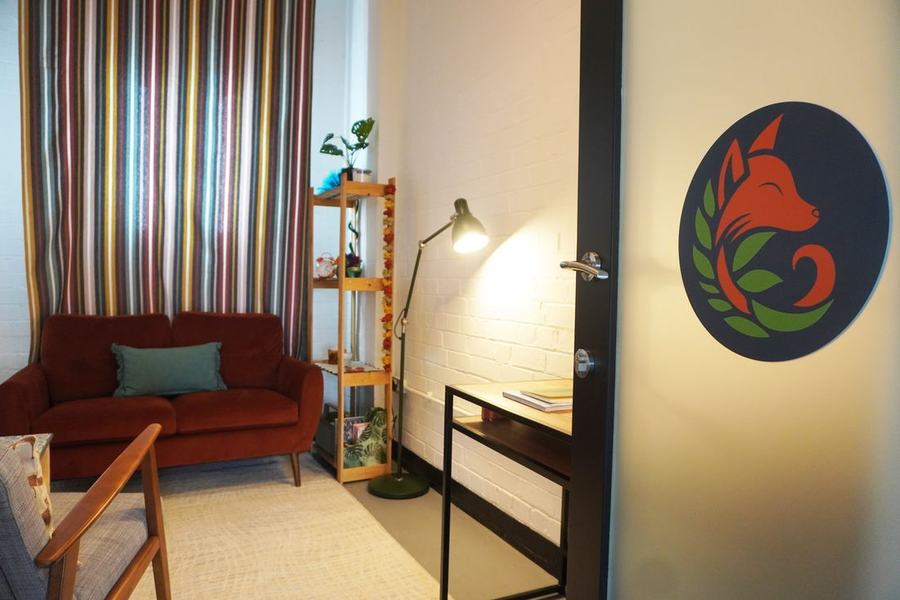 A therapy room at The Old Arts College with the Charnwood fox on the door